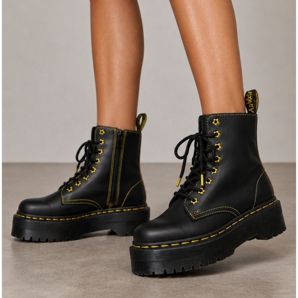 Dr. Martens Jadon II Star Boots 6 Black Yellow Neon Platform Combat Streetwear